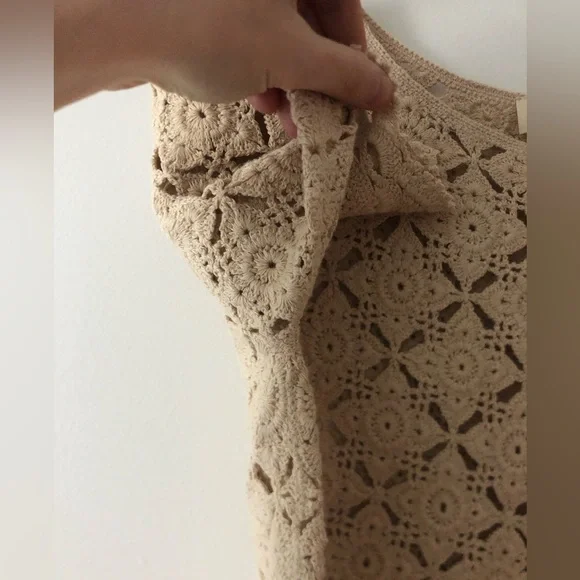 Sezane Dorine Top in Latte Tan Size XS Crochet Lace Blouse Cotton Tee Shirt - Picture 8 of 15
